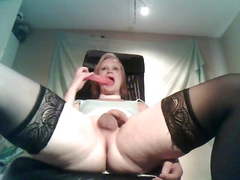 Sissy boy out of the shower new lipstick then dildo