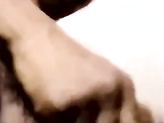 Ebony twink enjoys an amateur blowjob from white fat man