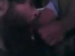 Bearded bear dad blows friend while he watches cartoons