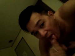 Asian milking his friend with his mouth & enjoying the cum
