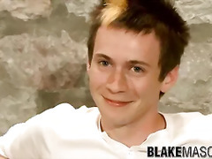 Blonde British twink Russel wanking off after hot interview